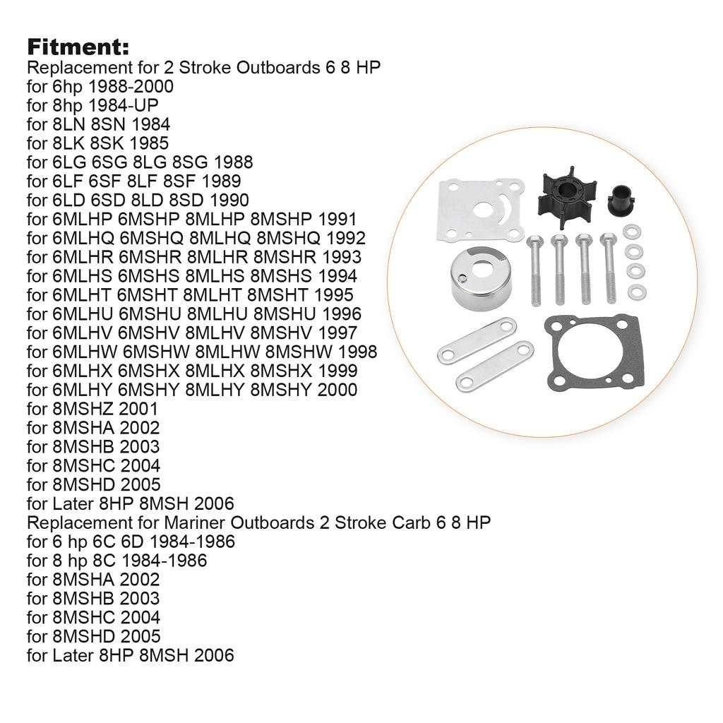 15pcs Water Pump Impeller Repair Kit 6G1‑W0078‑A1 Replacement for 2 Stroke Outboards 6 8 HP