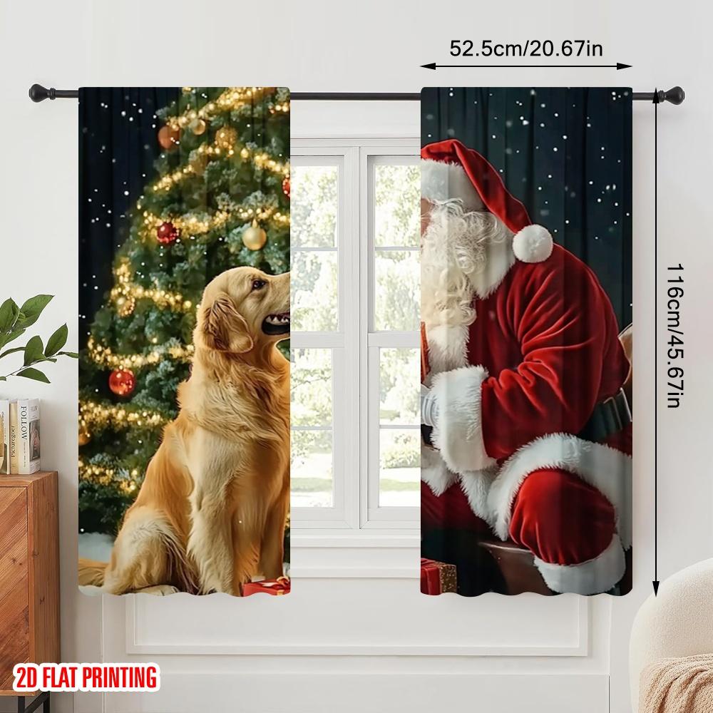 2pcs,2D Plane Printing Contemporary Curtains Santa Dog Christmas Gift (3) Polyester (without Rod) Festive Use for Kitchen Living