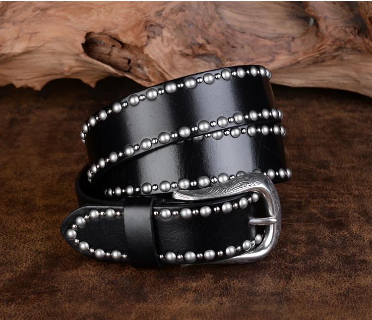 3,8 см Новая Личность Заклепки Ремень Натуральная Кожа Мужской Ремень Роскошный Дизайнерский Ремень для Мужчин Высококачественная Металлическая Пряжка Джинсы Черный 105CM чёрный