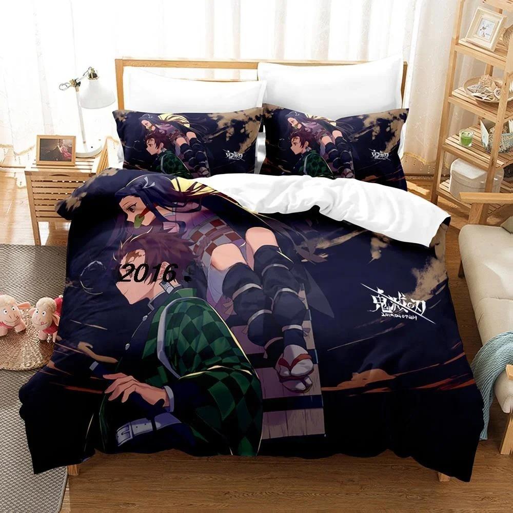 3D Printed Anime Bed Sheet Demon Slayer Bedding Set Single Twin Full Queen King Size Bed Set Adult Kid Bedroom Duvet Cover Sets