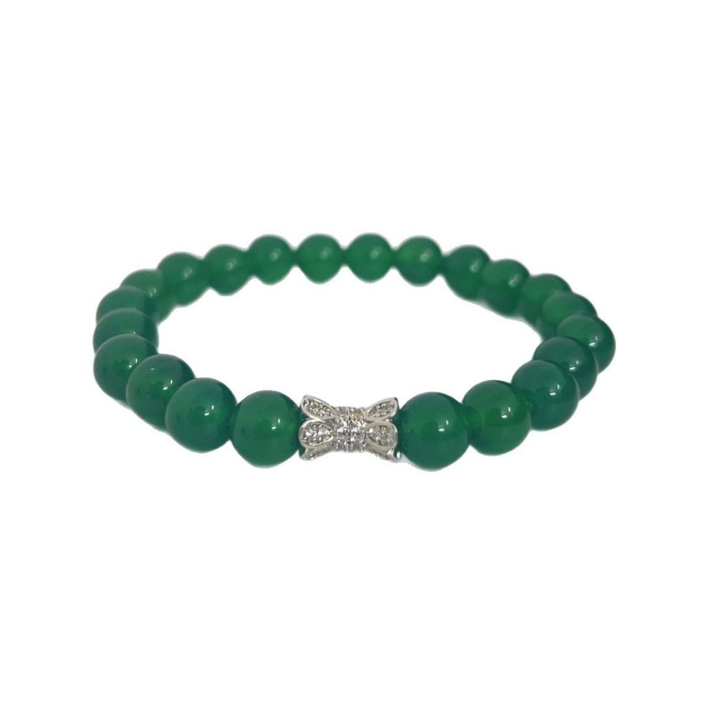 New Chinese Chalcedony Green Agate Beaded Bracelet Light Luxury Zircon 6Mm Light Luxury Style Round Bead Texture Bracelet