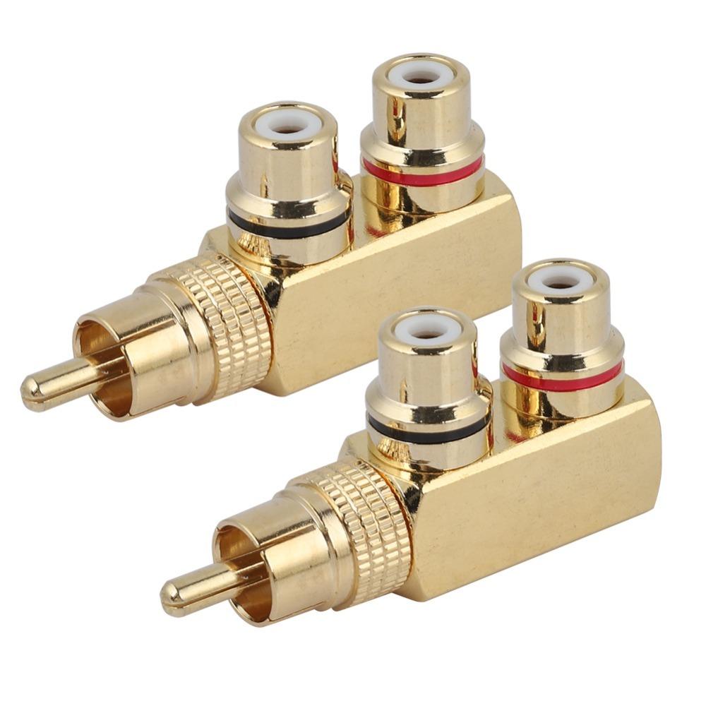Durable Gold Plated AV Splitter Plug Right Angle Practical RCA Male To 2 Female Video Adapter RCA Adapter Audio Video