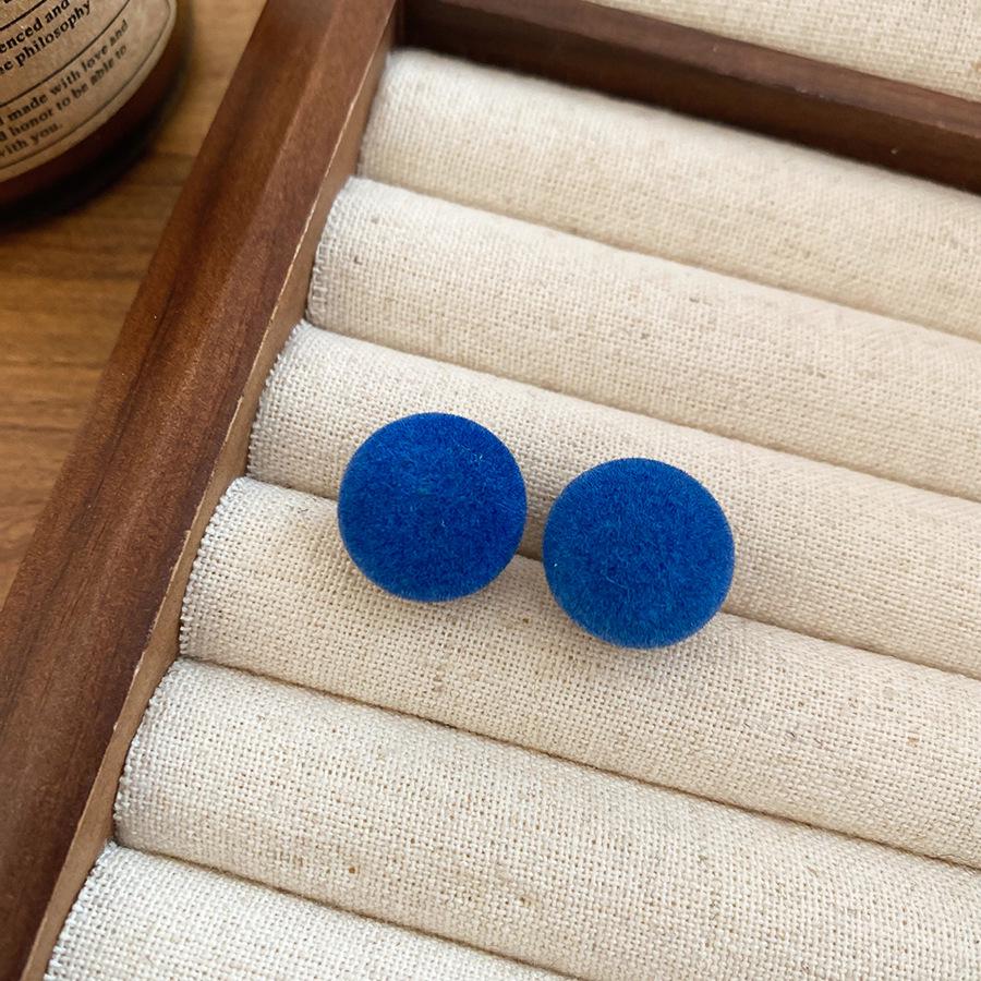 Элегантные ретро серьги-гвоздики с круглым флокированным элементом в гонконгском стиле для женщин синий