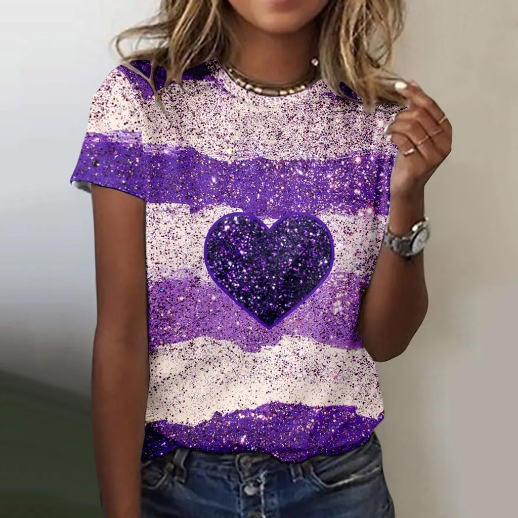 Damen T-Shirt Sommer O-Ausschnitt Top 3D Rot Valentinstag T-Shirt Modisches T-Shirt Vielseitig Große Größe Damen Kurzarm