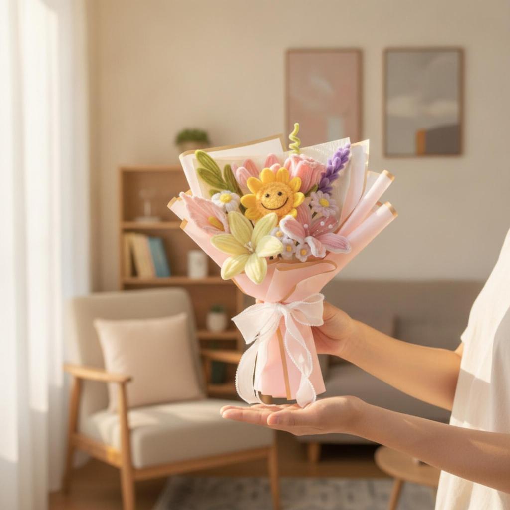 Chenille Flower Bouquet Ready to Gift Decor Pastel for Desk, Classroom, Teachers