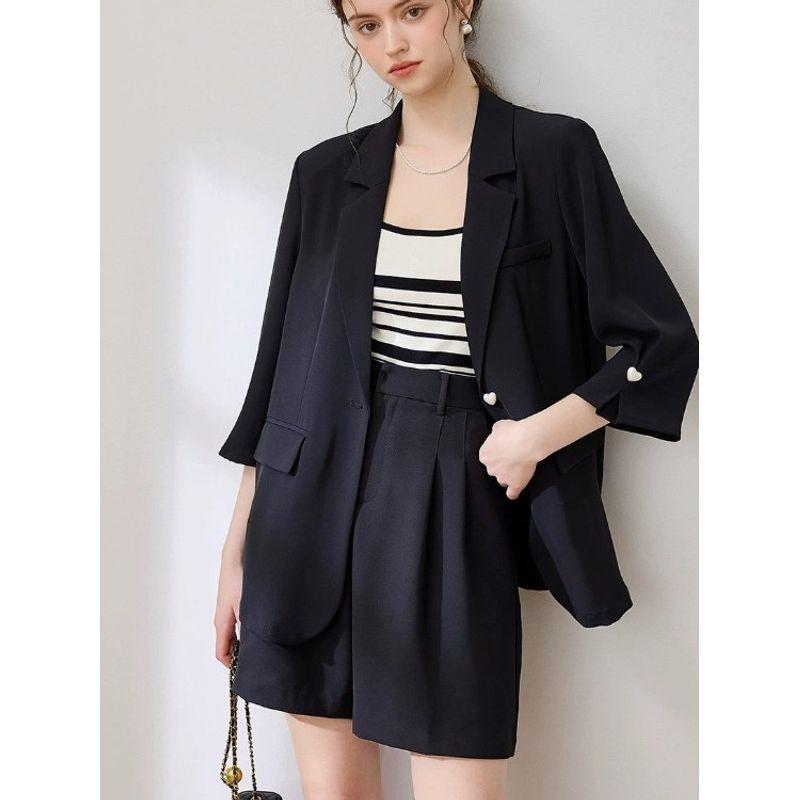 Korean Style Summer New Fashion Commuter Ol Pink One Button Blazers Elegant Three-Quarter Sleeve Suit Outdoor Women