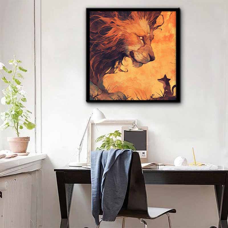 New Arrival 5D DIY Full Circle Diamond Painting "Lion and Fox" Embroidery Cross Stitch Home Decor Gift