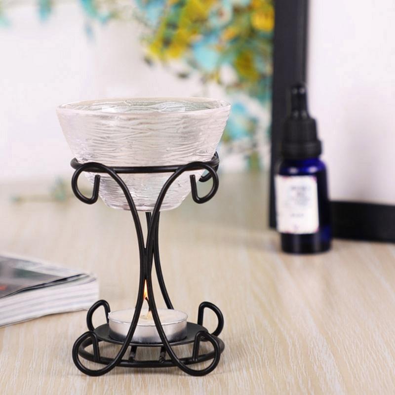 Elegant Scent Burners Essential Oil Diffuser With Crystal Glass Dish and Iron Stand Candle Melter For Home Decoration