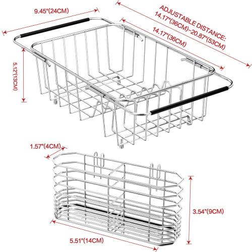 Adjustable, Expandable In-sink Dish Drying Rack, 304 Stainless Steel Metal Dish Drying Rack Organizer with Stainless Steel Dish Holders Inside the Sin