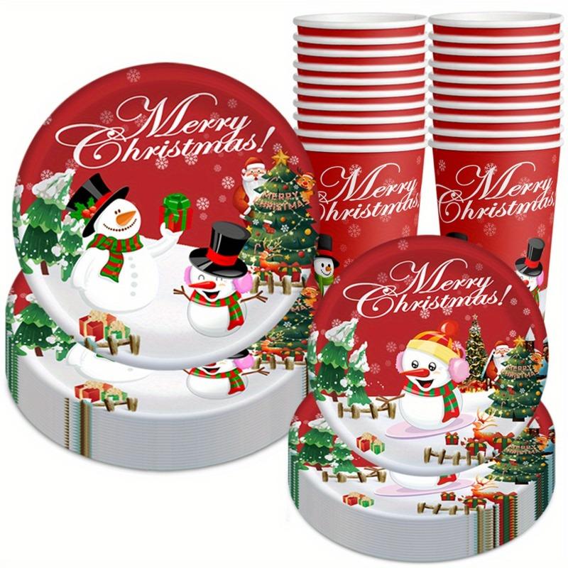 30-teiliges festliches Weihnachts-Party-Set - 9-Zoll- und 7-Zoll-Pappteller und Becher mit Schneemann-Motiv und "Merry Christmas"