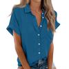 Damen Kurzarmhemden Einfarbig Casual Button Down Bluse Tops Mit Brusttasche