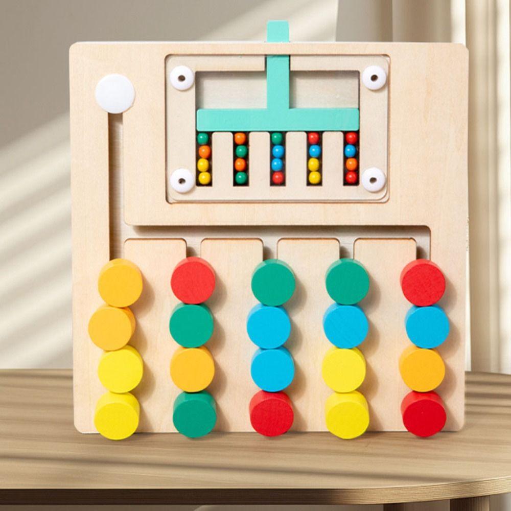 Color Sorting Montessori Sliding Puzzle Board Wooden Wooden Rolling Toy  Fine Motor Training