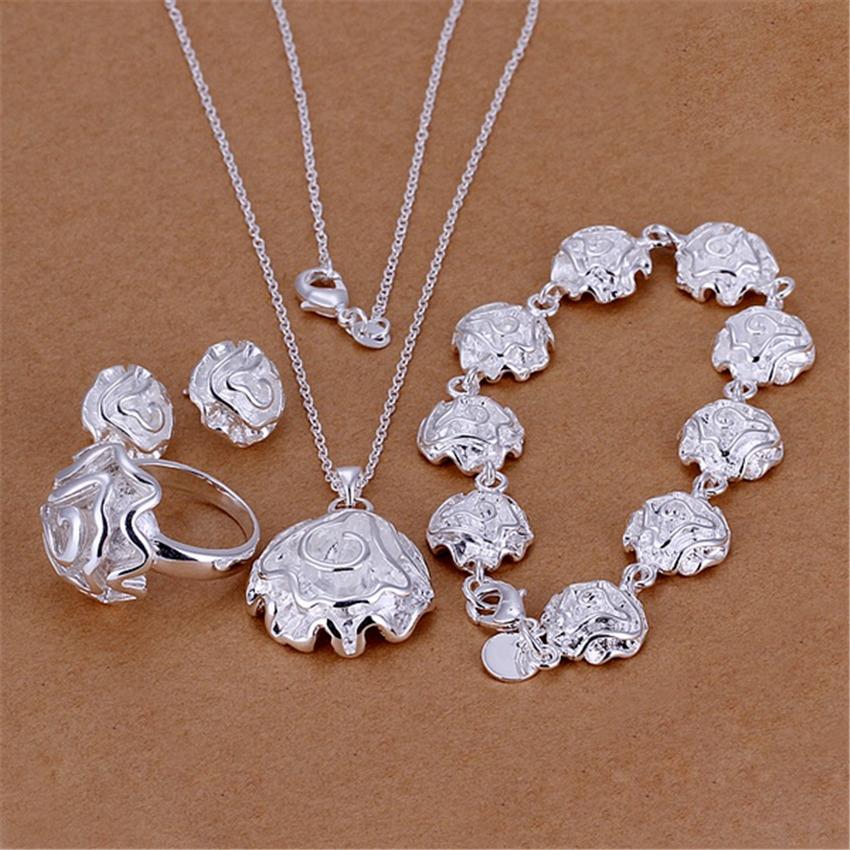

charms Copper Rose flower Pendant necklace rings Bracelet stud earring women Fashion custom Jewelry set gifts 7