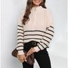 Damen Herbst/Winter Strick Streifen Patchwork Halbhoher Hals Reißverschluss Locker Gewebter Pullover