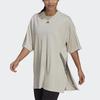 Adidas Oversized Tee Training Sports Striped Print Side Slit Round Neck Short Sleeve Drop Shoulder T-Shirt Women Tops Phosphor-Brown H47489