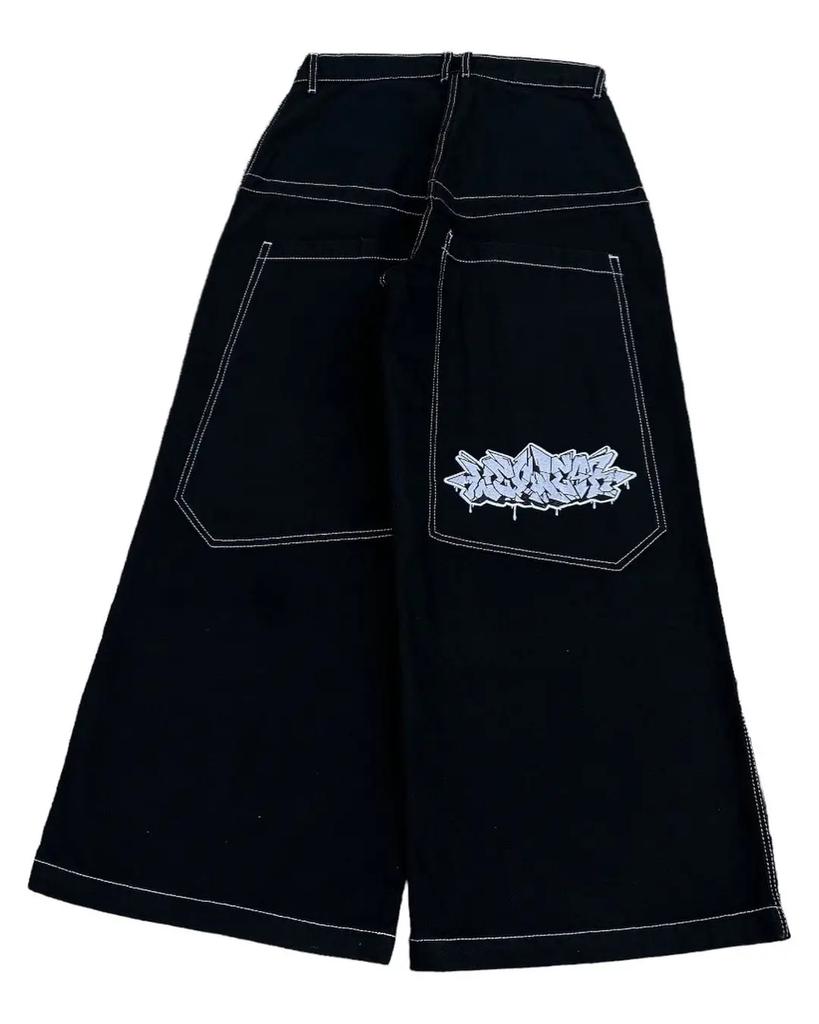 Unisex džíny hip hop rock výšivka vzor dámské streetwear retro harajuku vysoký pas široké nohavice džínové kalhoty