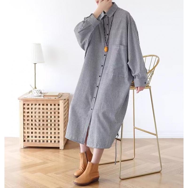 

Women s Plus Size Striped Long Sleeve Shirt Dress – Trendy and Artistic XL