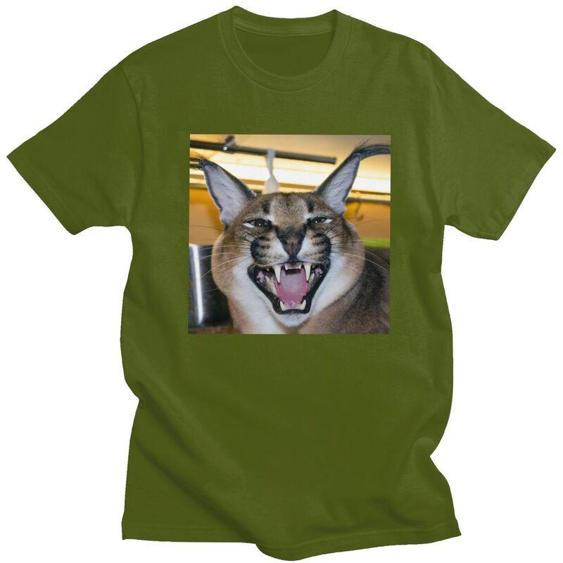 Custom Big Floppa Caracal Cat Funny Meme T Shirt Men ShortSleeve Tshirt Casual Tee Tops Pure Cotton Slim Fit Tshirts Merch