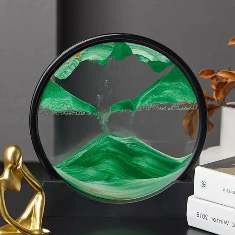 

5/7/12 дюймов 3D Quicksand Art Picture Round Glass Liquid Sandwatch Deep Sea Sandscape Sandglass Creative Sand Clock Home Decor 7 inch(18x19cm) трава зеленый