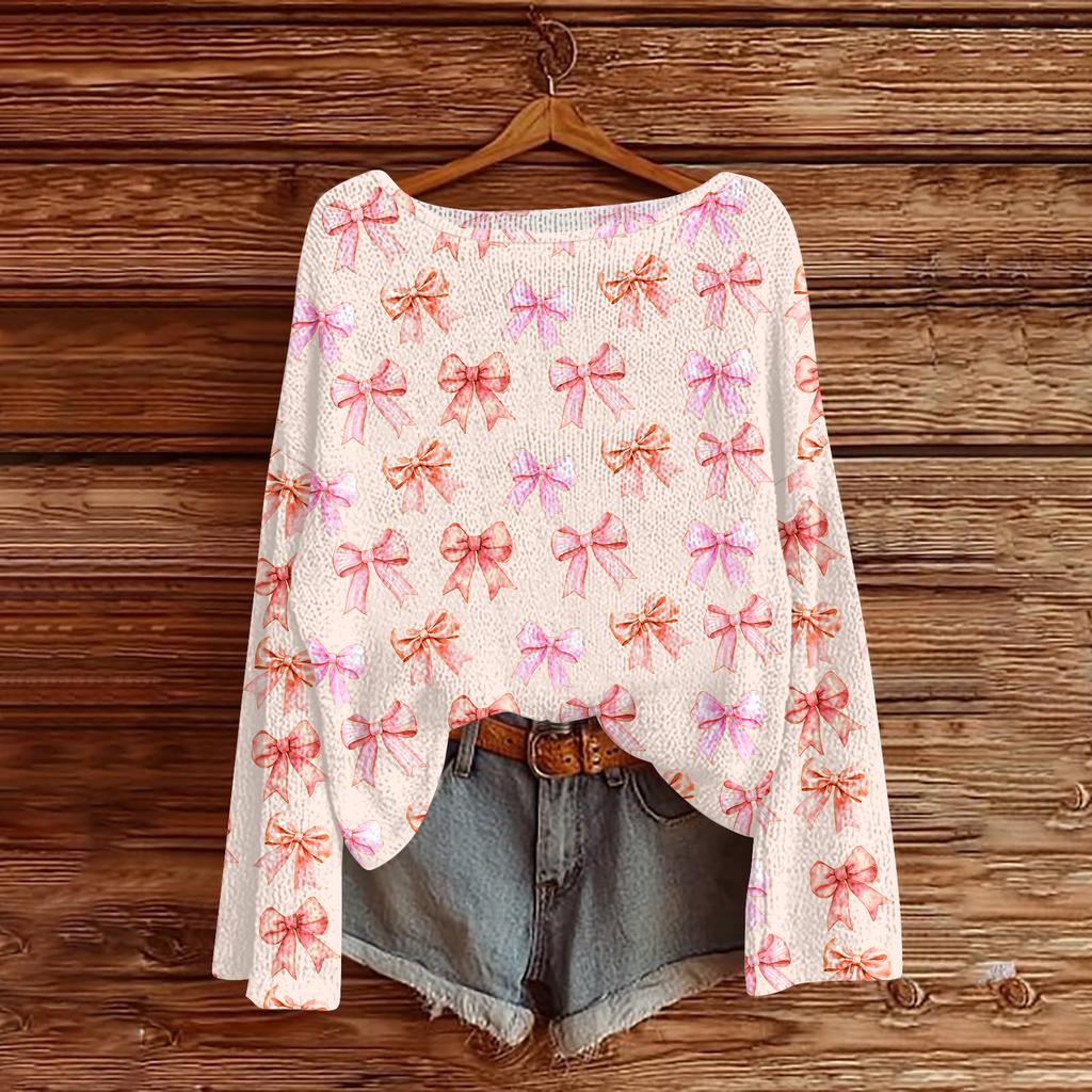 Womens  Fall Sweaters Long Sleeve Print Tops Pullover Sweaters Loose Dressy Casual Basic Clothes