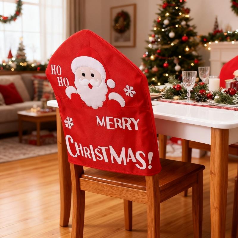 Santa Figure Fabric Chair Cover Smooth Universals Size for Dining Living Room Christmas Decoration