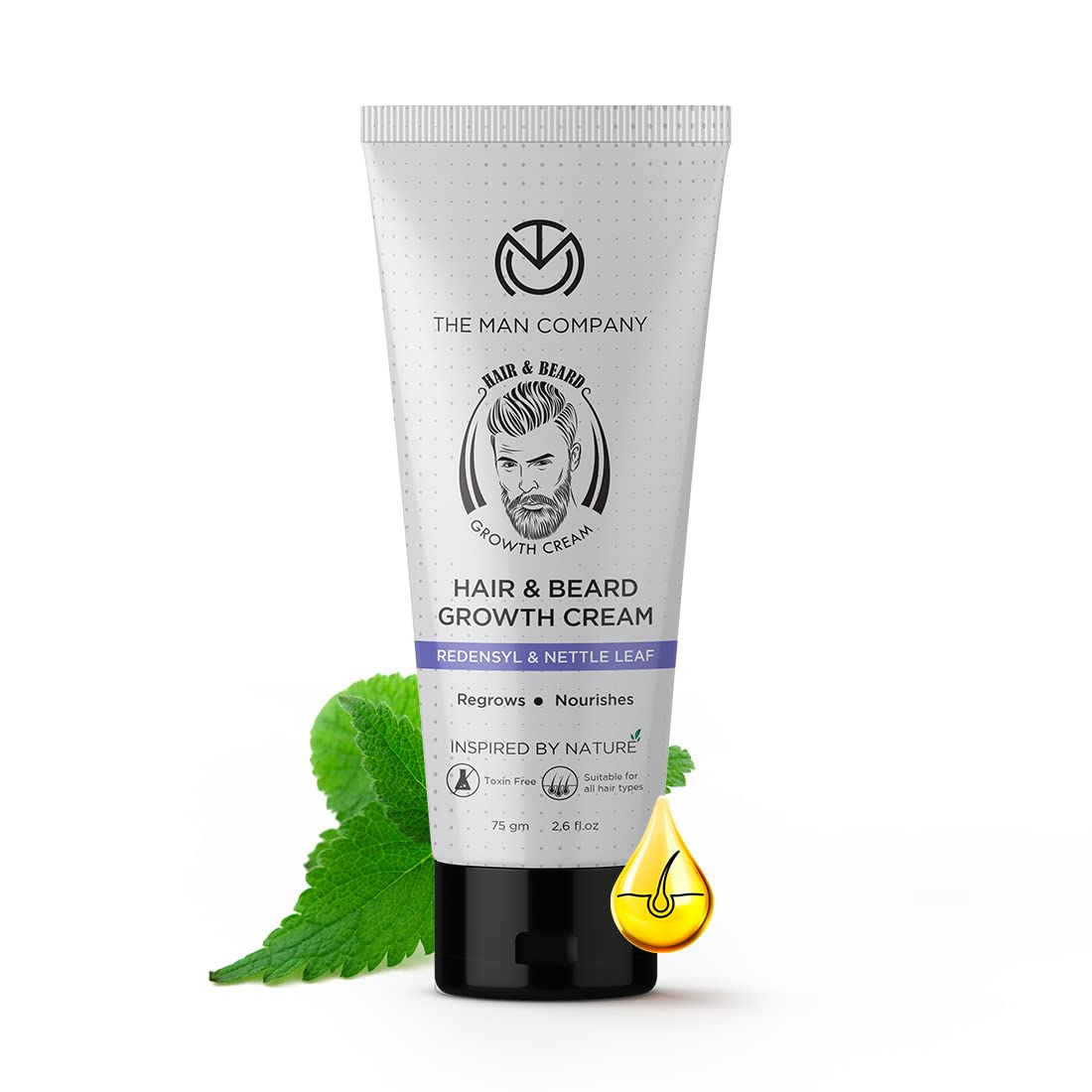 

Крем для роста бороды и волос The Man Company для мужчин, с реденсилом и листьями крапивы, восстанавливает и питает, 75 г 75 g