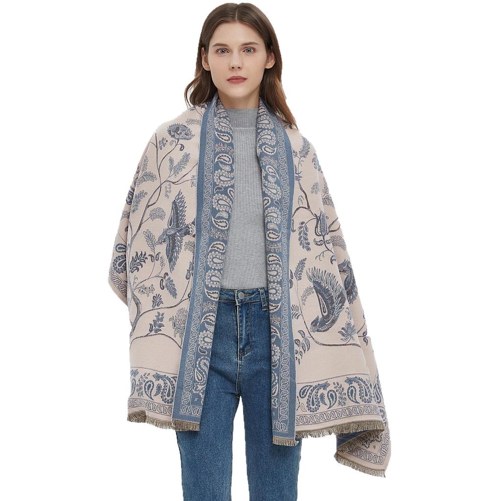 2025 Autumn/Winter Elegant Floral Faux Cashmere Scarf: Women's Warm and Stylish Neck Warmer