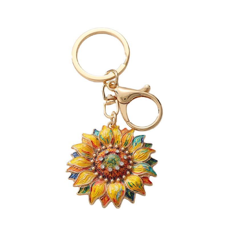 Vintage Blumen-Schlüsselanhänger Sonnenblume Iris Legierung Emaille Anhänger Schlüsselhalter Kunstmuster Anhänger Zubehör für Taschendekoration Schlüsselanhänger Geschenk