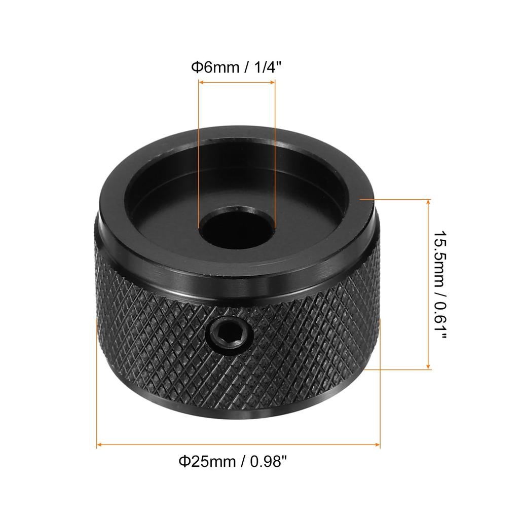 uxcell Aluminum Potentiometer Universal Volume Tone Control Knob for Guitar and Diamond Black 6-Piece Knob, 1/4" (6mm) Bass, 5/8"