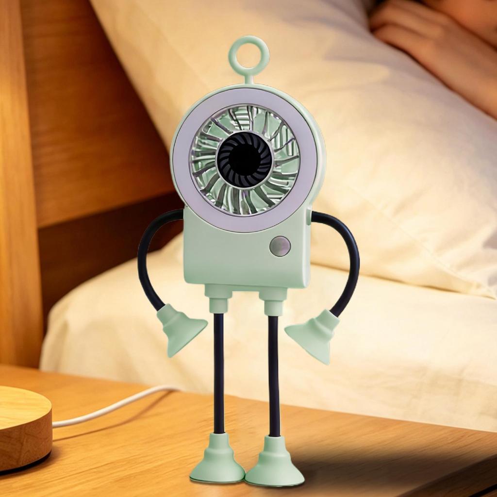 Desktop Fan Robot Shape Portable Rechargeable Personal Cooler With LED Light Portable Fan With Suction Cups For Home Kitchen