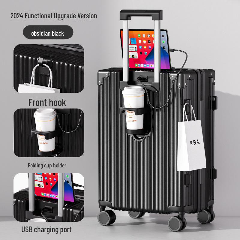 2024 New Multifunctional Luggage: 20-Inch Travel Suitcase & 24-Inch Trolley Case with Lock, Leather Finish, Unisex Design