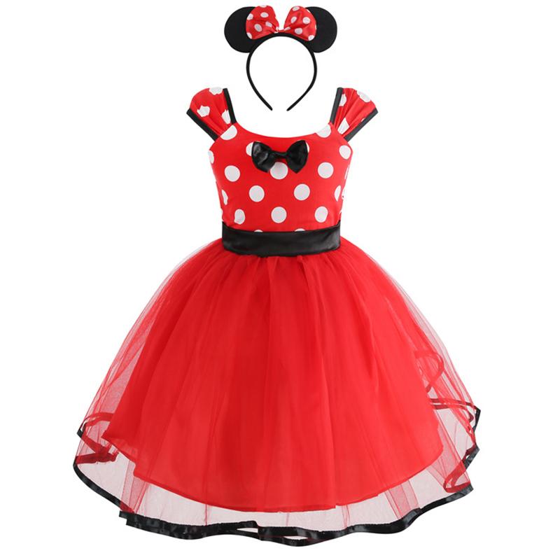 Baby Meisjesjurk voor 1-8 Jaar Kinderen Zomerkleding Kinderen Schattige Muis Stippen Jurk Meisjes Verjaardagsfeest Kerstkostuum 100(2T) red