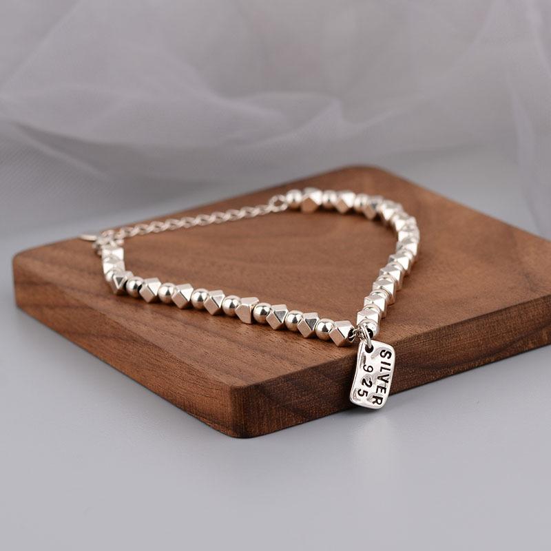 

925 стерлингового серебра Браслеты для женщин Модный Элегантный Шарм ВинтажНая нить бисера Геометрический Панк Вечеринка Ювелирный подарок