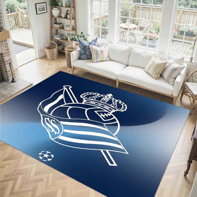 Real Sociedad FC Design Crystal Velvet Carpet Cozy Non?Slip Printed Rug For Bedroom Living Room Entrance