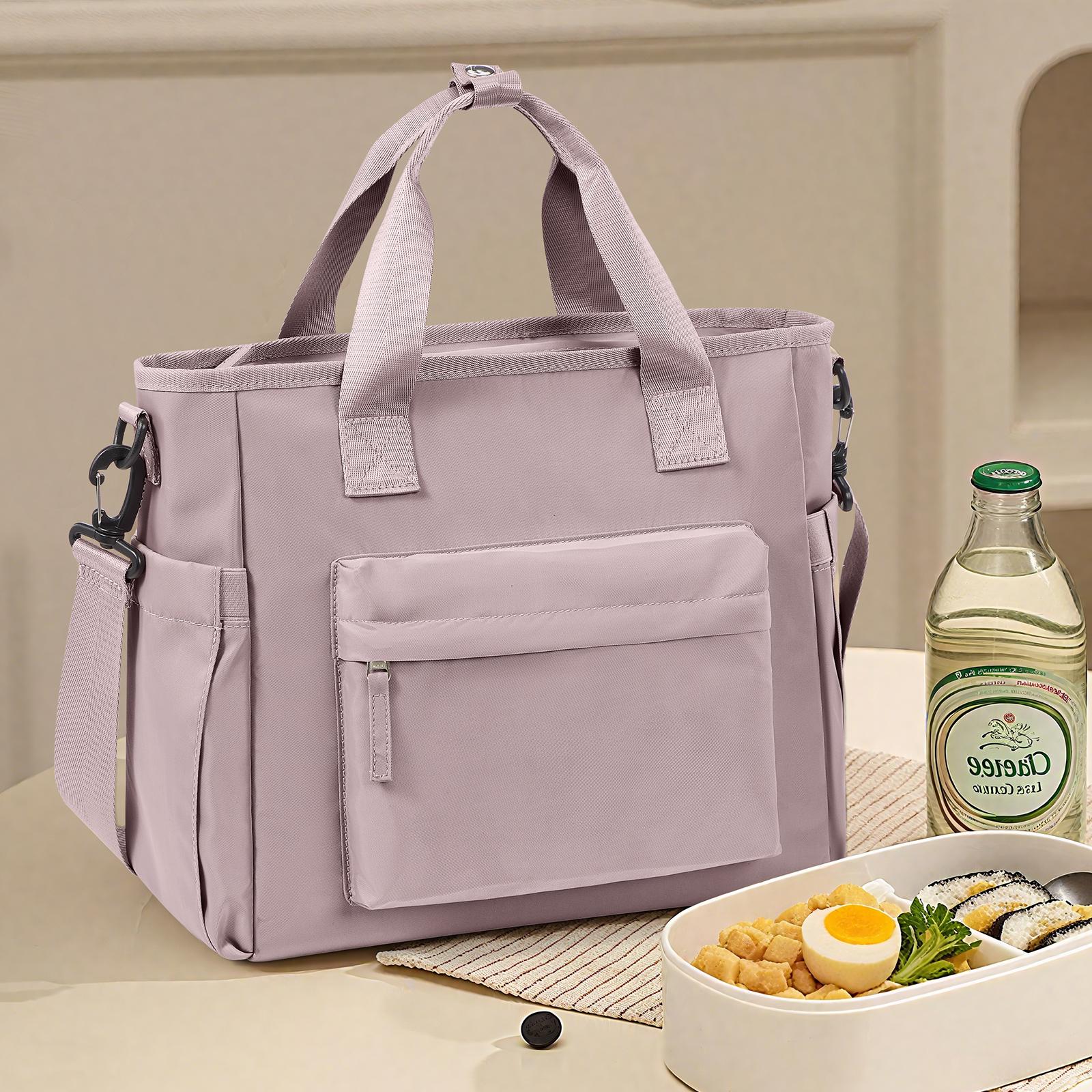 Leather Bag Pink Large Lunch Bag Insulated Cooler Bag Lunch Box, Thermal Bag For Work Picnic, Portable Cool Box Reusable Tote Lunch Bag Carry Bag
