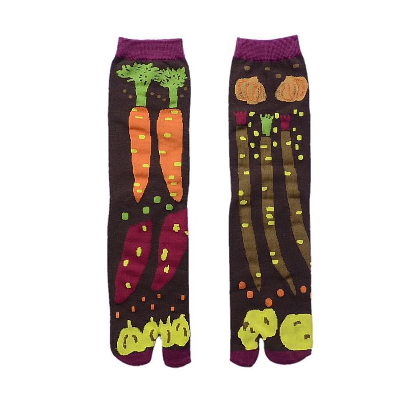 Trendy Japanese Multi-Color Jacquard Floral Tabi Socks - Cute Split-Toe Mid-Calf Design