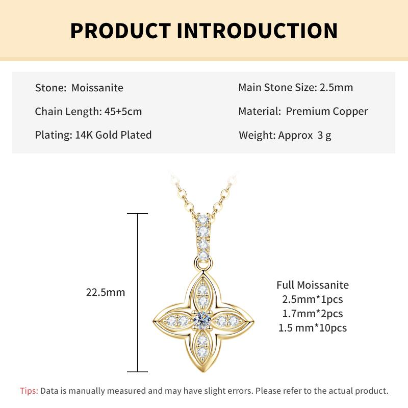 

Rrjzz Certified Full Moissanite Four Leaves Necklace for Women Lab Imitation Diamond Birthday Pendant Necklace GRA Jewelry Gift 45-50cm