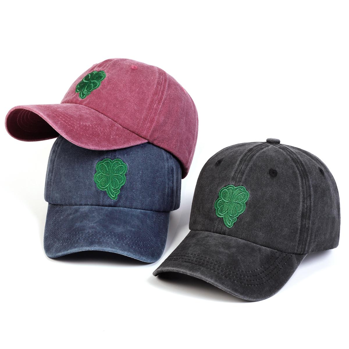 

Unisex Clover Embroidery Wash Baseball Caps Spring and Autumn Outdoor Adjustable Casual Hats Sunscreen Hat темно-сірий колір