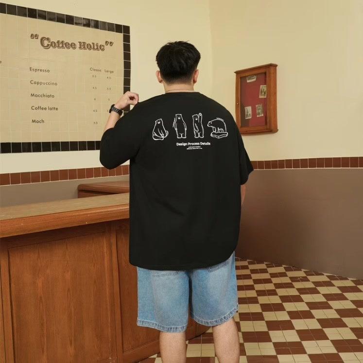 Cartoon Bedrucktes Lockeres Herrenmode Einfaches Kurzarm-Oberteil Baumwolle Bequem Leicht Kurzarm-T-Shirt