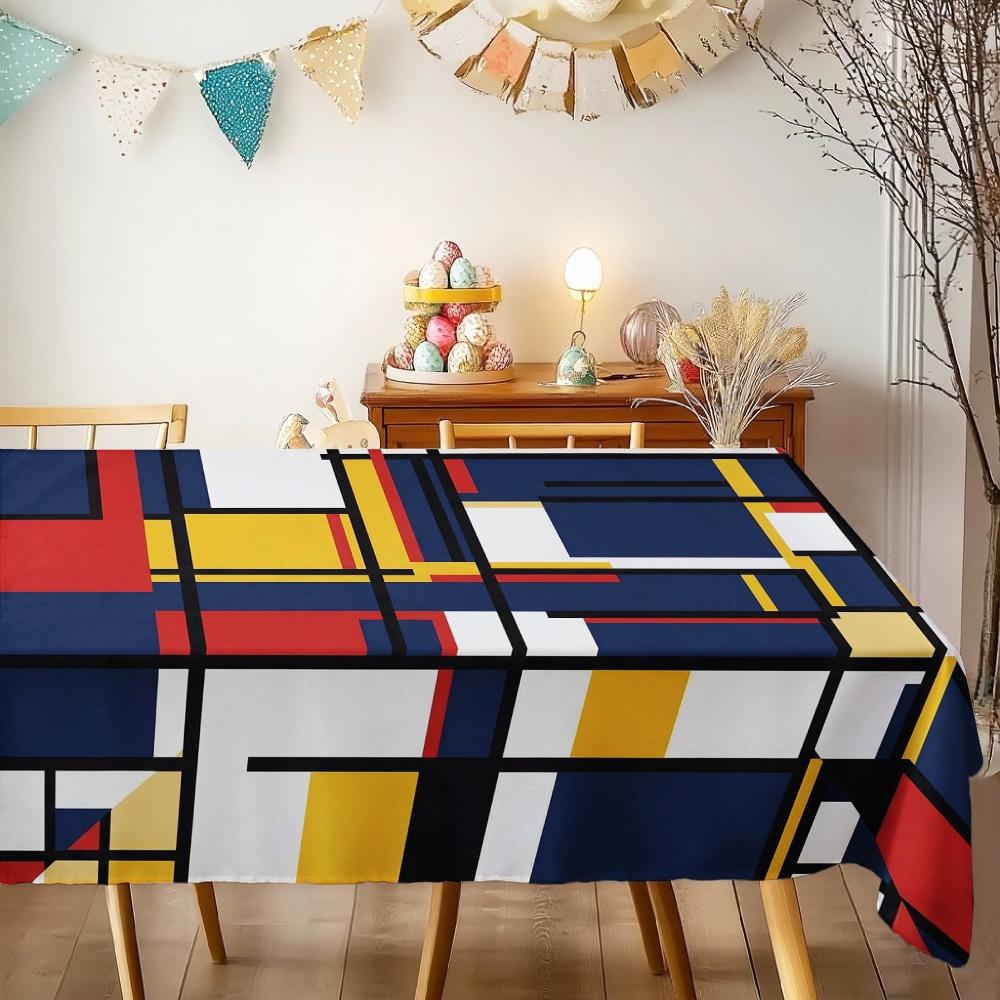 Abstract Geometric Rectangle Table Cloth for Table Decor Kitchen Dining Waterproof Reusable Tablecloth for Tables Indoor Outdoor