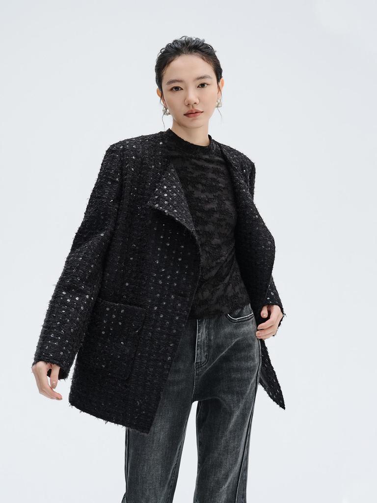 Spring 2026 Chinese-Style Lace Jacquard High Neck Knit Pullover T-Shirt