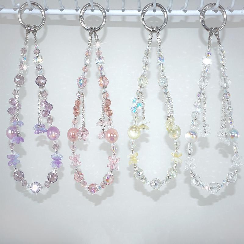 Dámský popruh na telefon s třásněmi a třešňovými květy - Krátký náramek na zápěstí Ochrana proti ztrátě Telefonní přívěsek pro cestování a venkovní použití