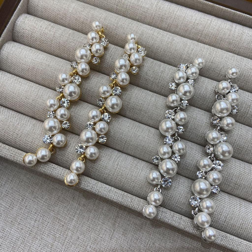 Diamond-Encrusted Long Pearl Full-Diamond Shoulder Earrings Fashion Crystal
