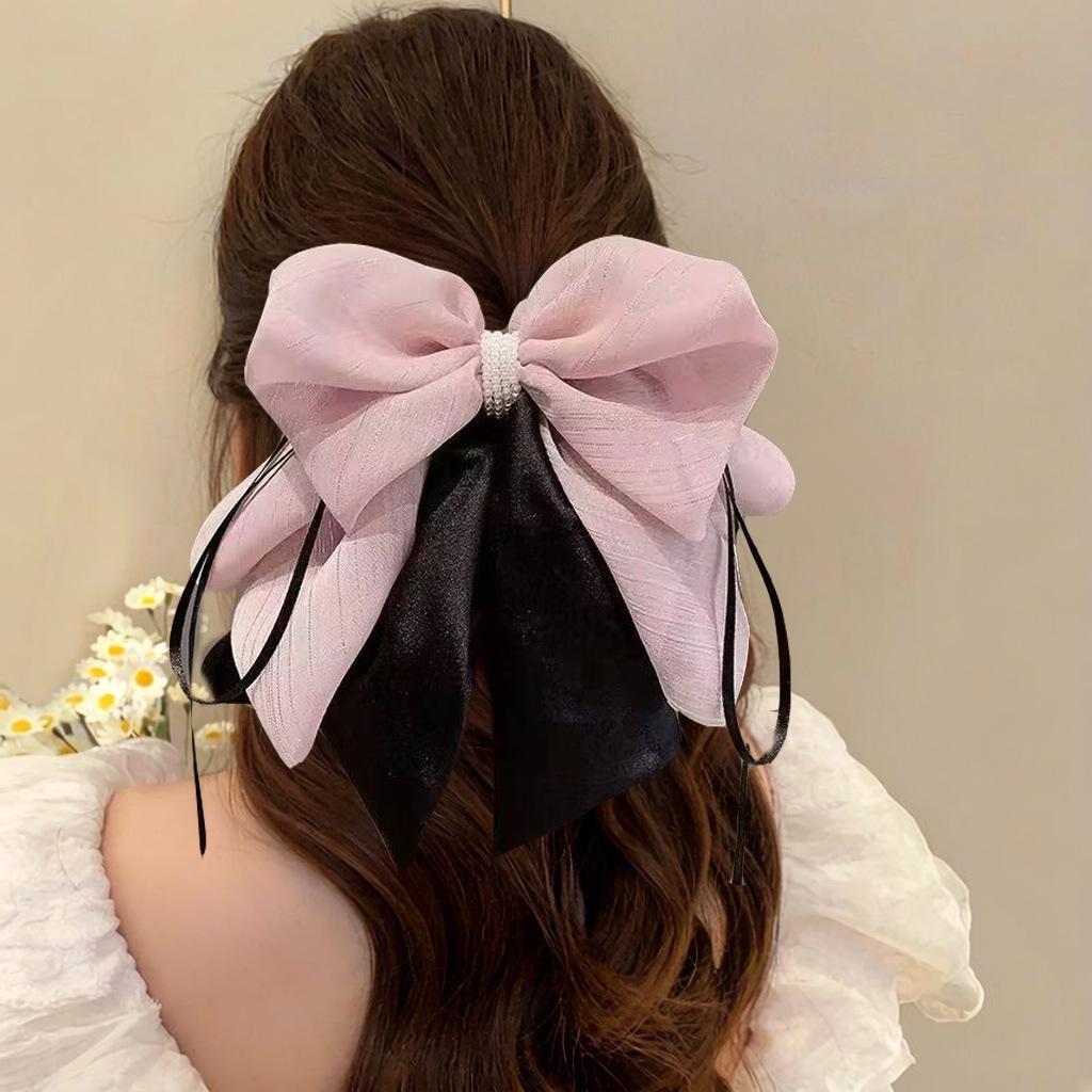 Elegant Retro Satin Bow Hair Clip for Women - Perfect for Low Ponytails and Head Ornaments