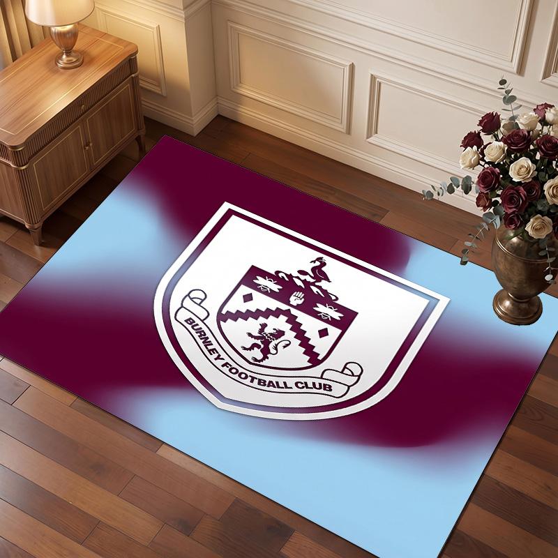 Burnley Football Print Crystal Velvet Rug, Comfortable Water Absorbent Non Slip Indoor Floor Carpet