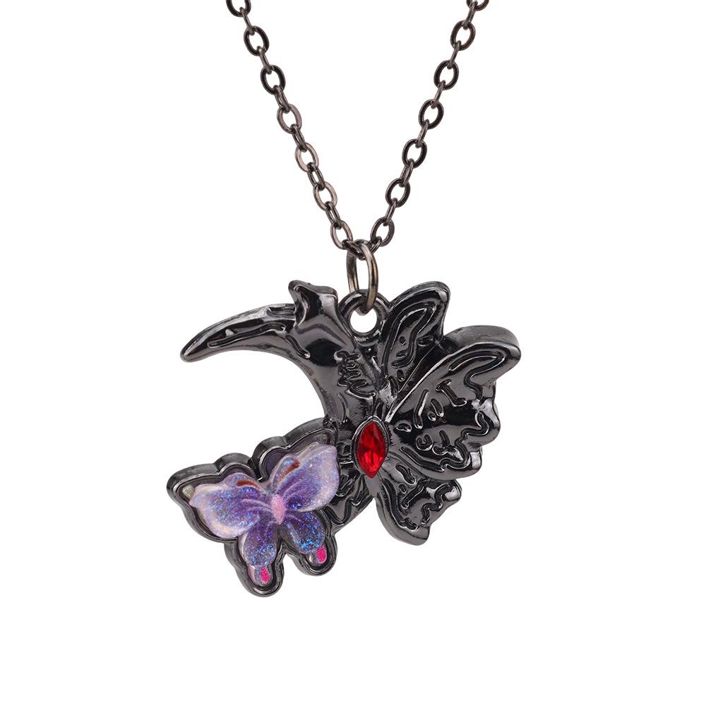 Trendy Gothic Girl Butterfly Heart Necklace with Zircon Pendant