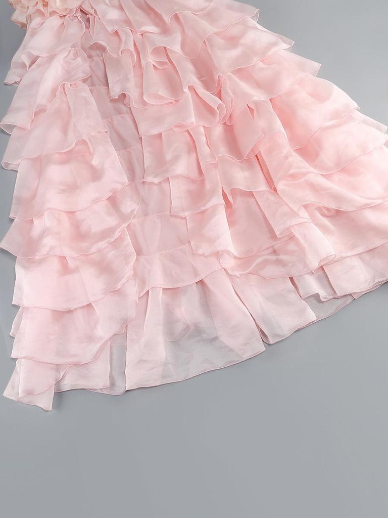 Elegant Strapless Lace Summer Dress with Ruffle and Split