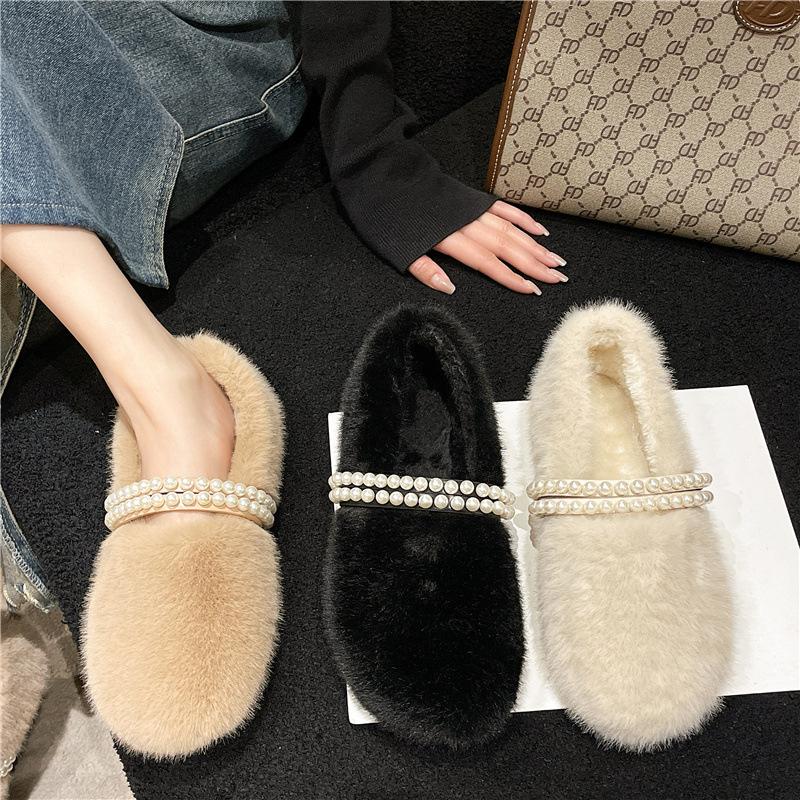 Mao Mao Shoes Women Wear 2025 New Autumn and Winter Cotton Shoes Plush Internet Celebrities Pedal Small Fragrant Plush Bean Shoes