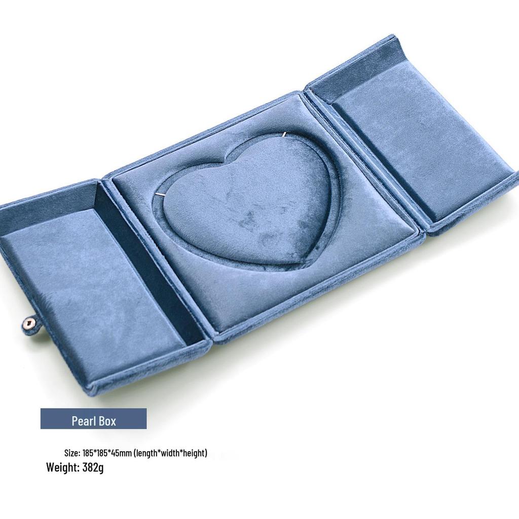 Misty Blue Velvet Jewelry Box: Double Opening for Rings, Earrings, Necklaces, Bracelets, Bangles, Rosaries, and Jewelry Pouch.