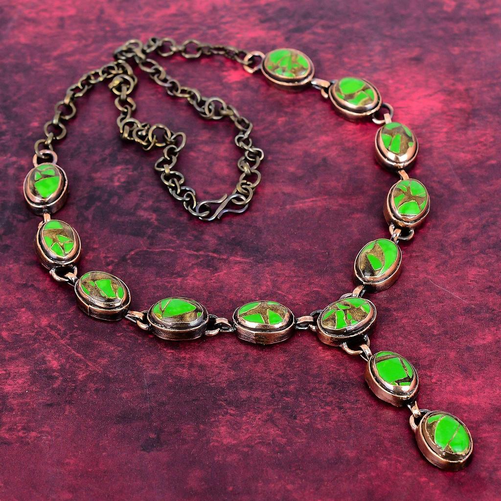 Copper Green Turquoise Necklace Electroformed Copper Jewelry Adjustable Necklace